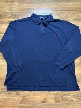 Polo by Ralph Lauren Navy Long Sleeve Polo with Red Pony Sz 3 XL